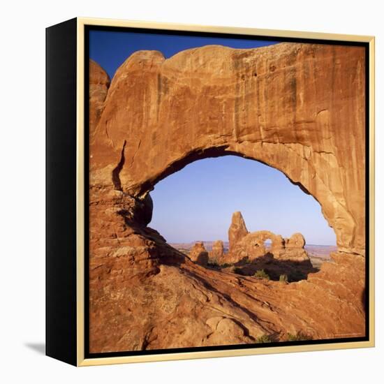 Rock Formations Caused by Erosion, with Turret Arch Seen Through North Window, Utah, USA-Tony Gervis-Framed Premier Image Canvas