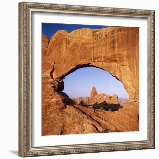 Rock Formations Caused by Erosion, with Turret Arch Seen Through North Window, Utah, USA-Tony Gervis-Framed Photographic Print