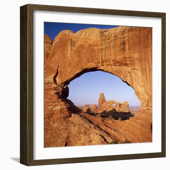 Rock Formations Caused by Erosion, with Turret Arch Seen Through North Window, Utah, USA-Tony Gervis-Framed Photographic Print