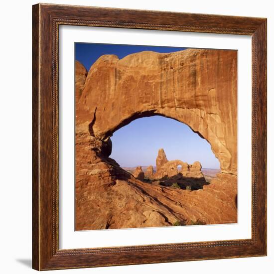 Rock Formations Caused by Erosion, with Turret Arch Seen Through North Window, Utah, USA-Tony Gervis-Framed Photographic Print