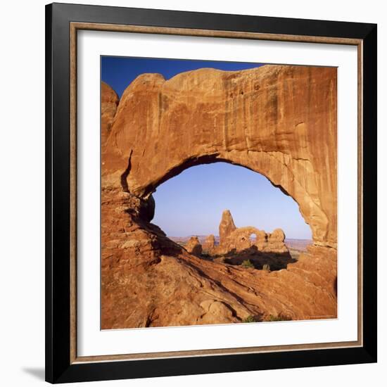 Rock Formations Caused by Erosion, with Turret Arch Seen Through North Window, Utah, USA-Tony Gervis-Framed Photographic Print