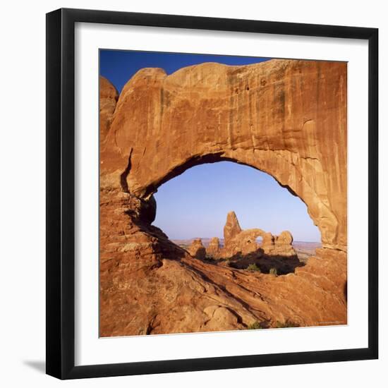 Rock Formations Caused by Erosion, with Turret Arch Seen Through North Window, Utah, USA-Tony Gervis-Framed Photographic Print