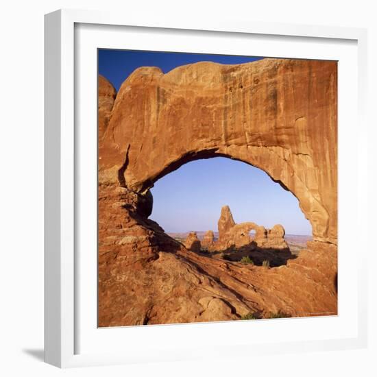 Rock Formations Caused by Erosion, with Turret Arch Seen Through North Window, Utah, USA-Tony Gervis-Framed Photographic Print