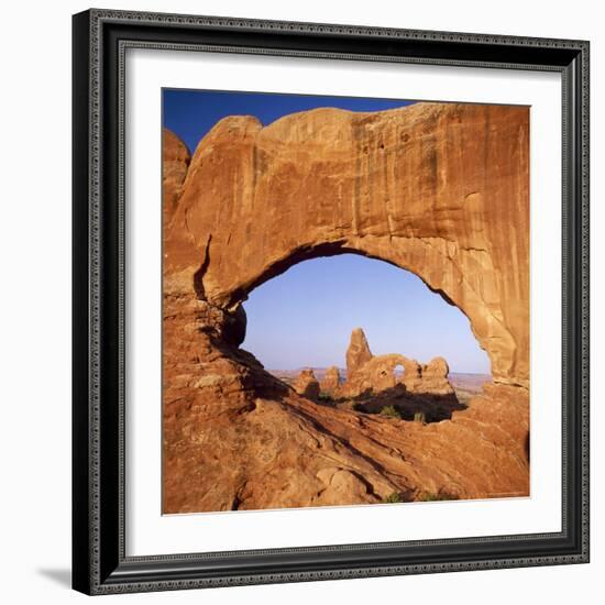 Rock Formations Caused by Erosion, with Turret Arch Seen Through North Window, Utah, USA-Tony Gervis-Framed Photographic Print