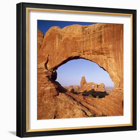 Rock Formations Caused by Erosion, with Turret Arch Seen Through North Window, Utah, USA-Tony Gervis-Framed Photographic Print