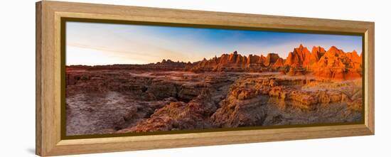 Rock Formations on a Landscape at Sunrise, Door Trail, Badlands National Park, South Dakota, USA-null-Framed Stretched Canvas