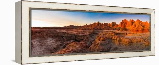 Rock Formations on a Landscape at Sunrise, Door Trail, Badlands National Park, South Dakota, USA-null-Framed Stretched Canvas