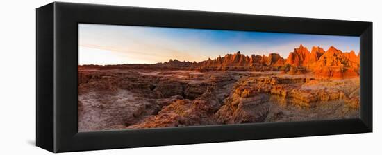 Rock Formations on a Landscape at Sunrise, Door Trail, Badlands National Park, South Dakota, USA-null-Framed Stretched Canvas