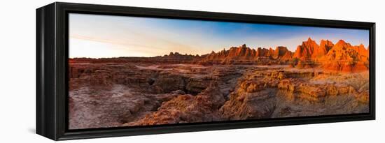 Rock Formations on a Landscape at Sunrise, Door Trail, Badlands National Park, South Dakota, USA-null-Framed Stretched Canvas