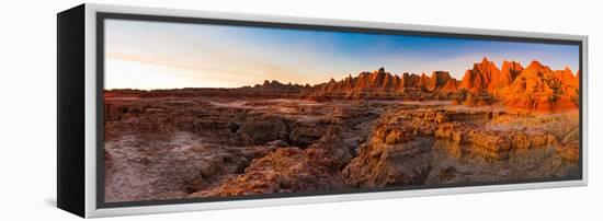 Rock Formations on a Landscape at Sunrise, Door Trail, Badlands National Park, South Dakota, USA-null-Framed Stretched Canvas