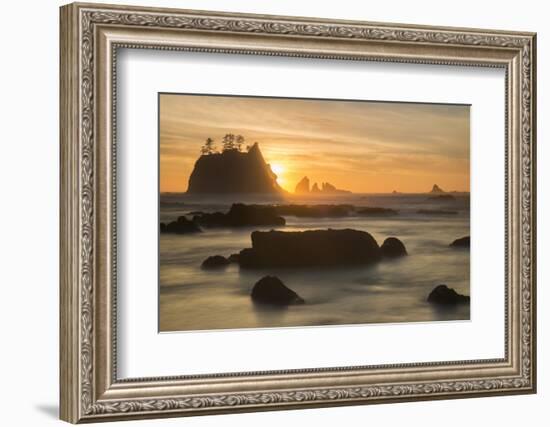 Rock Formations Silhouetted At Sunset On The Pacífic Coast Of Olympic National Park-Inaki Relanzon-Framed Photographic Print