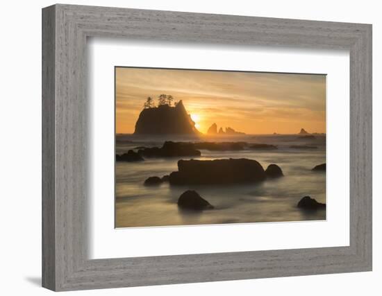 Rock Formations Silhouetted At Sunset On The Pacífic Coast Of Olympic National Park-Inaki Relanzon-Framed Photographic Print