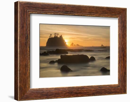 Rock Formations Silhouetted At Sunset On The Pacífic Coast Of Olympic National Park-Inaki Relanzon-Framed Photographic Print