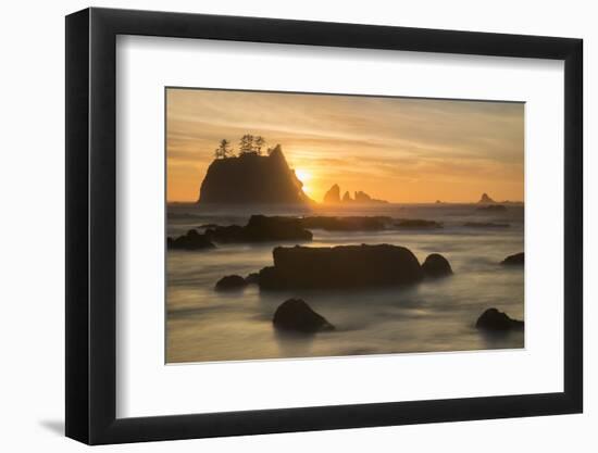 Rock Formations Silhouetted At Sunset On The Pacífic Coast Of Olympic National Park-Inaki Relanzon-Framed Photographic Print