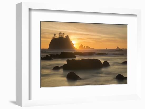 Rock Formations Silhouetted At Sunset On The Pacífic Coast Of Olympic National Park-Inaki Relanzon-Framed Photographic Print