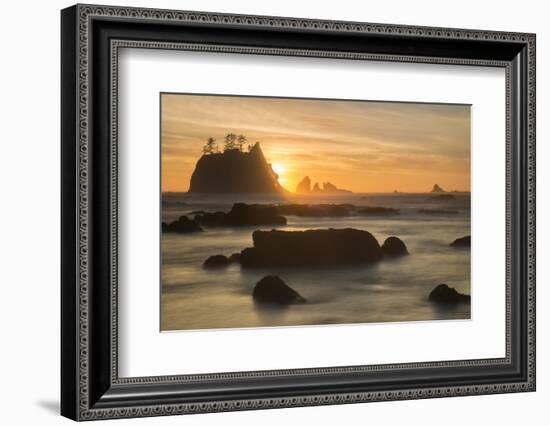 Rock Formations Silhouetted At Sunset On The Pacífic Coast Of Olympic National Park-Inaki Relanzon-Framed Photographic Print