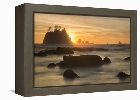 Rock Formations Silhouetted At Sunset On The Pacífic Coast Of Olympic National Park-Inaki Relanzon-Framed Premier Image Canvas