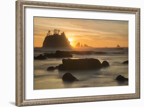 Rock Formations Silhouetted At Sunset On The Pacífic Coast Of Olympic National Park-Inaki Relanzon-Framed Photographic Print