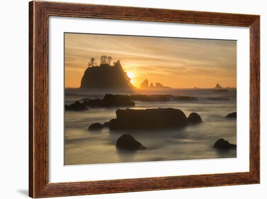 Rock Formations Silhouetted At Sunset On The Pacífic Coast Of Olympic National Park-Inaki Relanzon-Framed Photographic Print