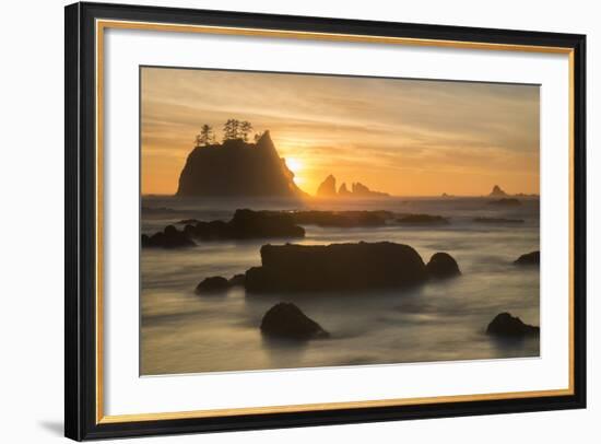 Rock Formations Silhouetted At Sunset On The Pacífic Coast Of Olympic National Park-Inaki Relanzon-Framed Photographic Print