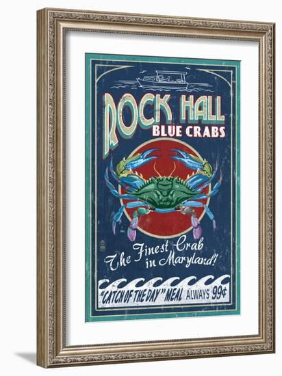 Rock Hall, Maryland - Blue Crabs-Lantern Press-Framed Art Print