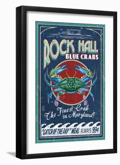 Rock Hall, Maryland - Blue Crabs-Lantern Press-Framed Art Print