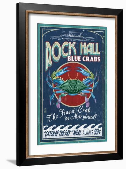 Rock Hall, Maryland - Blue Crabs-Lantern Press-Framed Art Print