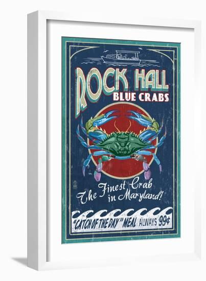 Rock Hall, Maryland - Blue Crabs-Lantern Press-Framed Art Print