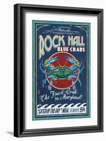 Rock Hall, Maryland - Blue Crabs-Lantern Press-Framed Art Print