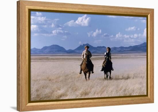 Rock Hudson and Elizabeth Taylor Ride Horses During the Filming of 'Giant', Marfa, Texas, 1956-Allan Grant-Framed Premier Image Canvas