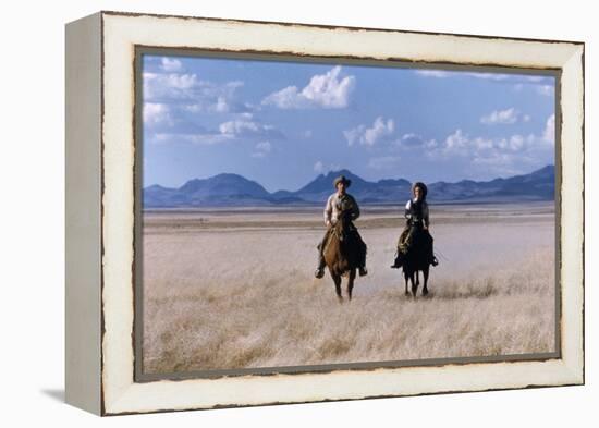 Rock Hudson and Elizabeth Taylor Ride Horses During the Filming of 'Giant', Marfa, Texas, 1956-Allan Grant-Framed Premier Image Canvas