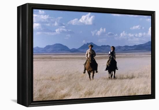 Rock Hudson and Elizabeth Taylor Ride Horses During the Filming of 'Giant', Marfa, Texas, 1956-Allan Grant-Framed Premier Image Canvas