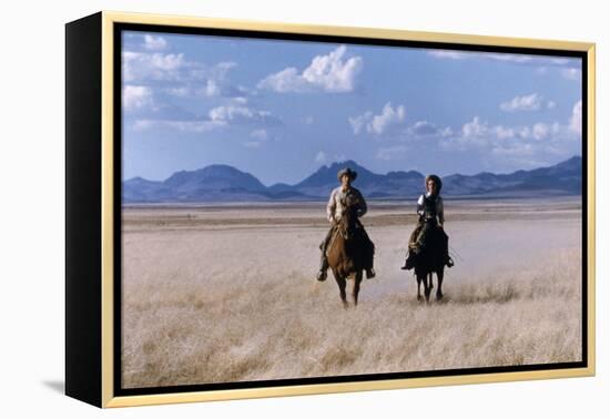 Rock Hudson and Elizabeth Taylor Ride Horses During the Filming of 'Giant', Marfa, Texas, 1956-Allan Grant-Framed Premier Image Canvas