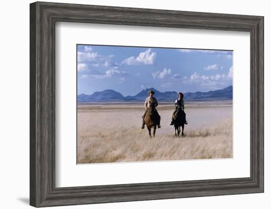 Rock Hudson and Elizabeth Taylor Ride Horses During the Filming of 'Giant', Marfa, Texas, 1956-Allan Grant-Framed Photographic Print