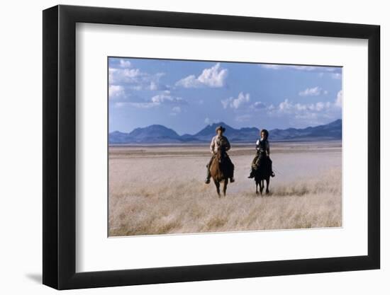 Rock Hudson and Elizabeth Taylor Ride Horses During the Filming of 'Giant', Marfa, Texas, 1956-Allan Grant-Framed Photographic Print