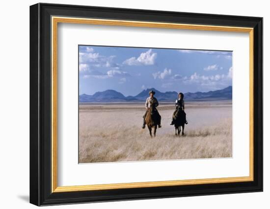 Rock Hudson and Elizabeth Taylor Ride Horses During the Filming of 'Giant', Marfa, Texas, 1956-Allan Grant-Framed Photographic Print