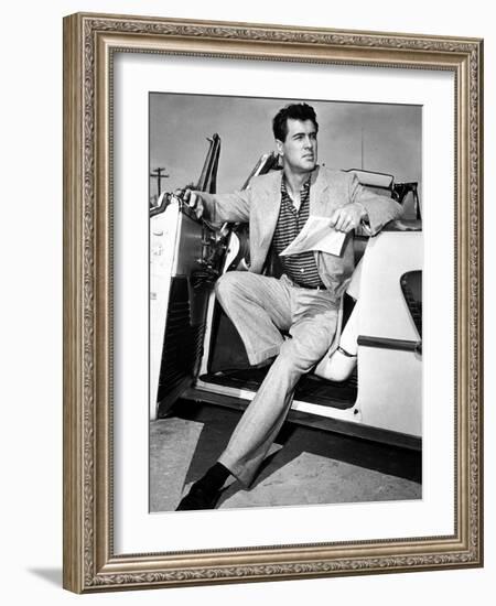 Rock Hudson in a Convertible, 1959-null-Framed Photo