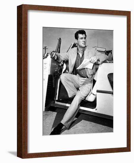 Rock Hudson in a Convertible, 1959-null-Framed Photo