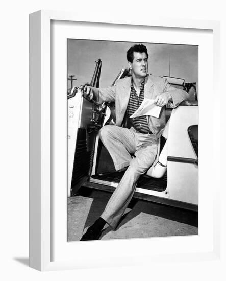 Rock Hudson in a Convertible, 1959-null-Framed Photo