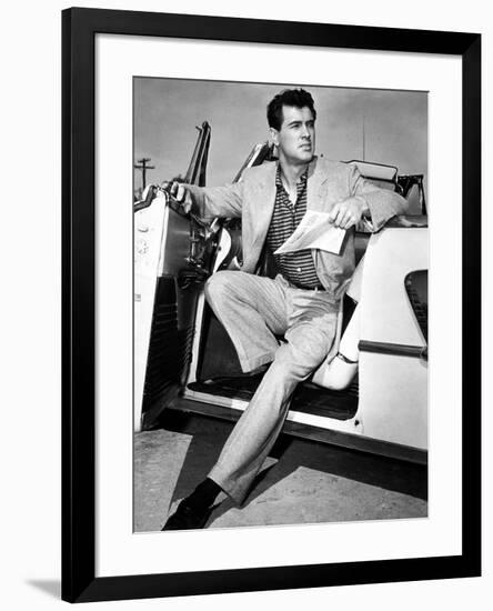 Rock Hudson in a Convertible, 1959-null-Framed Photo