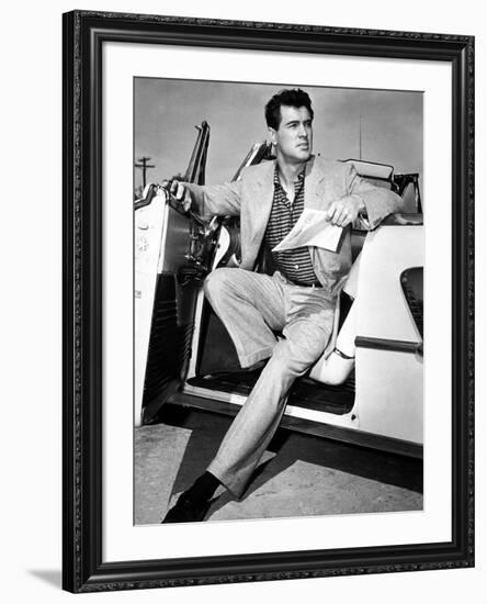 Rock Hudson in a Convertible, 1959-null-Framed Photo