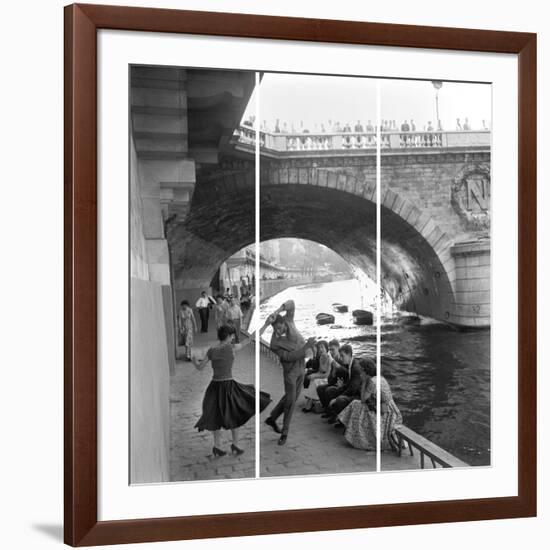 Rock 'N' Roll Dancers On Paris Quays, River Seine,-Paul Almasy-Framed Giclee Print