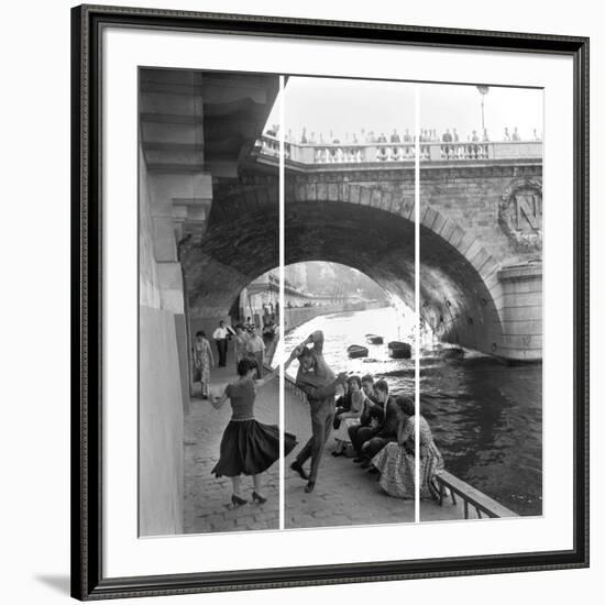 Rock 'N' Roll Dancers On Paris Quays, River Seine,-Paul Almasy-Framed Giclee Print