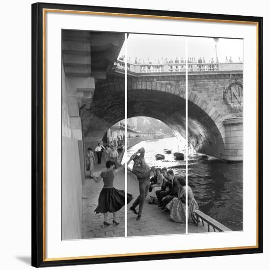 Rock 'N' Roll Dancers On Paris Quays, River Seine,-Paul Almasy-Framed Giclee Print