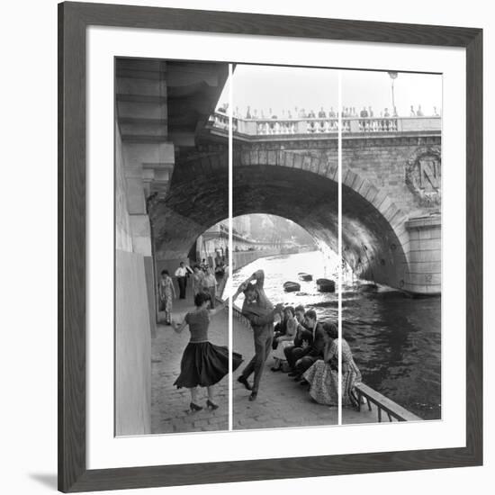 Rock 'N' Roll Dancers On Paris Quays, River Seine,-Paul Almasy-Framed Giclee Print