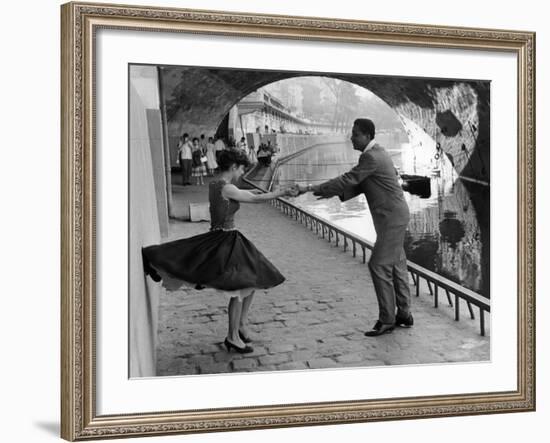 Rock 'n' Roll Dancers on Quays of Paris, River Seine, 1950s-Paul Almasy-Framed Giclee Print