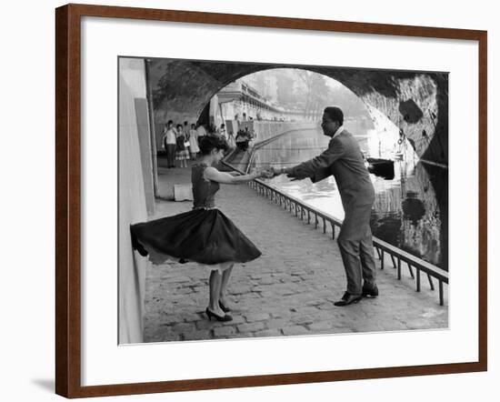 Rock 'n' Roll Dancers on Quays of Paris, River Seine, 1950s-Paul Almasy-Framed Giclee Print