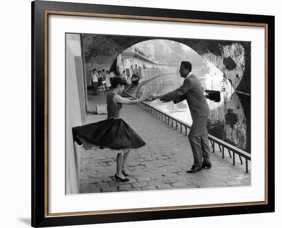 Rock 'n' Roll Dancers on Quays of Paris, River Seine, 1950s-Paul Almasy-Framed Giclee Print