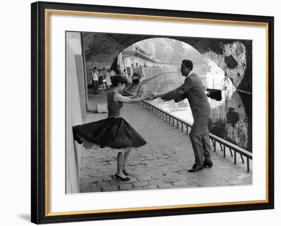 Rock 'n' Roll Dancers on Quays of Paris, River Seine, 1950s-Paul Almasy-Framed Giclee Print