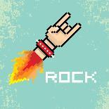 Vector Flat Pixel Rock N Roll Icon with Fire-rock n roll-Premium Giclee Print